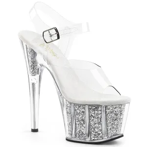 Adore-708G Clear/Silver Glitter Inserts, 7" Heels