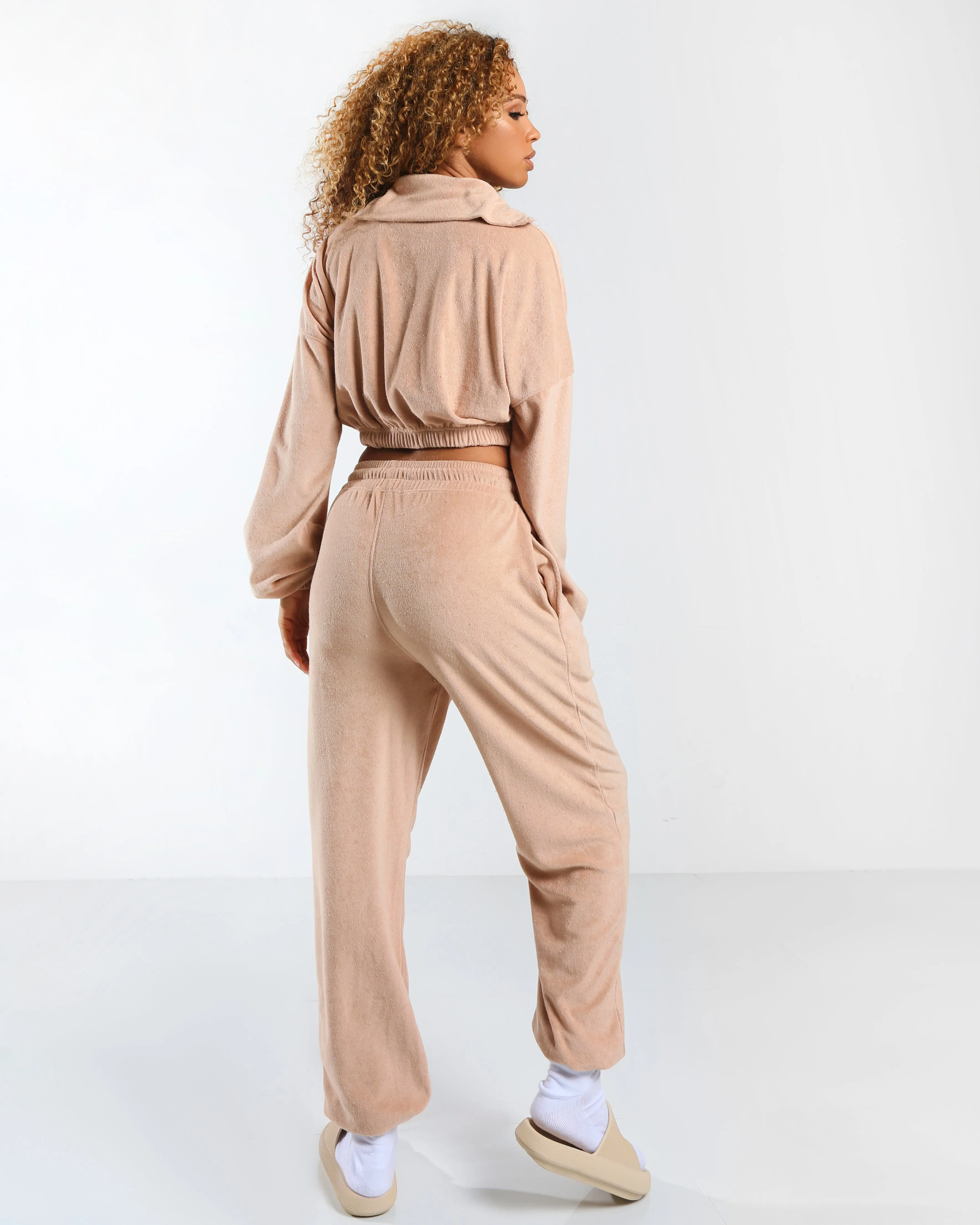 Amber x Public Desire super soft towelling jogger co-ord beige