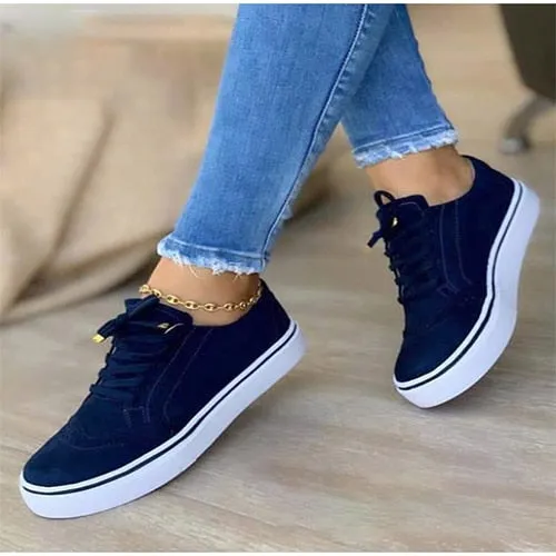 Amozae-Back to school  Women Lace Up Sneakers Women's Sports Flats Women Casual Vulcanized Ladies Comfortable Brogue Canvas Denim Shoes Plus Size