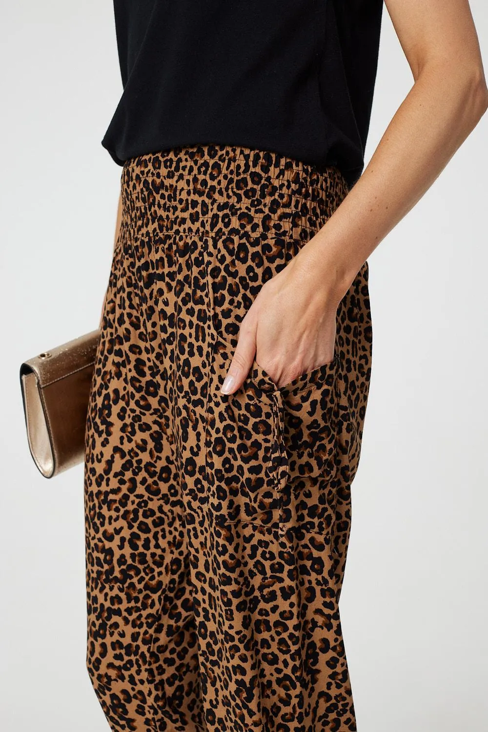 Animal Print Tassel Pocket Harem Pants