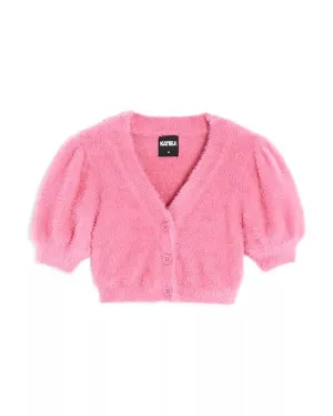 Baby Pink Mara Puff Short Sleeve Cardigan