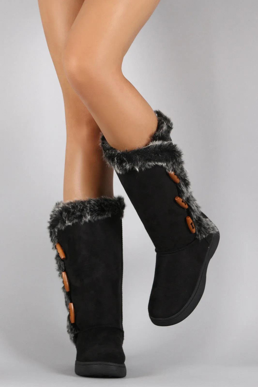 Bamboo Faux Fur Three Button Toggle Boots