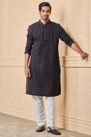 Black Kurta Set With Top Stitch Detailing