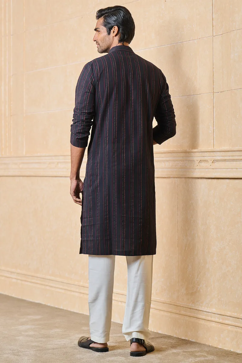 Black Kurta Set With Top Stitch Detailing