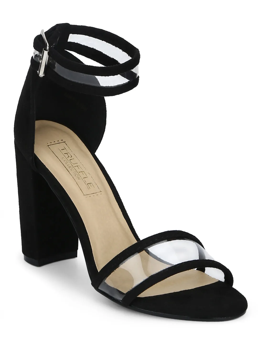 Black Micro Perspex Ankle Strap Block Heels