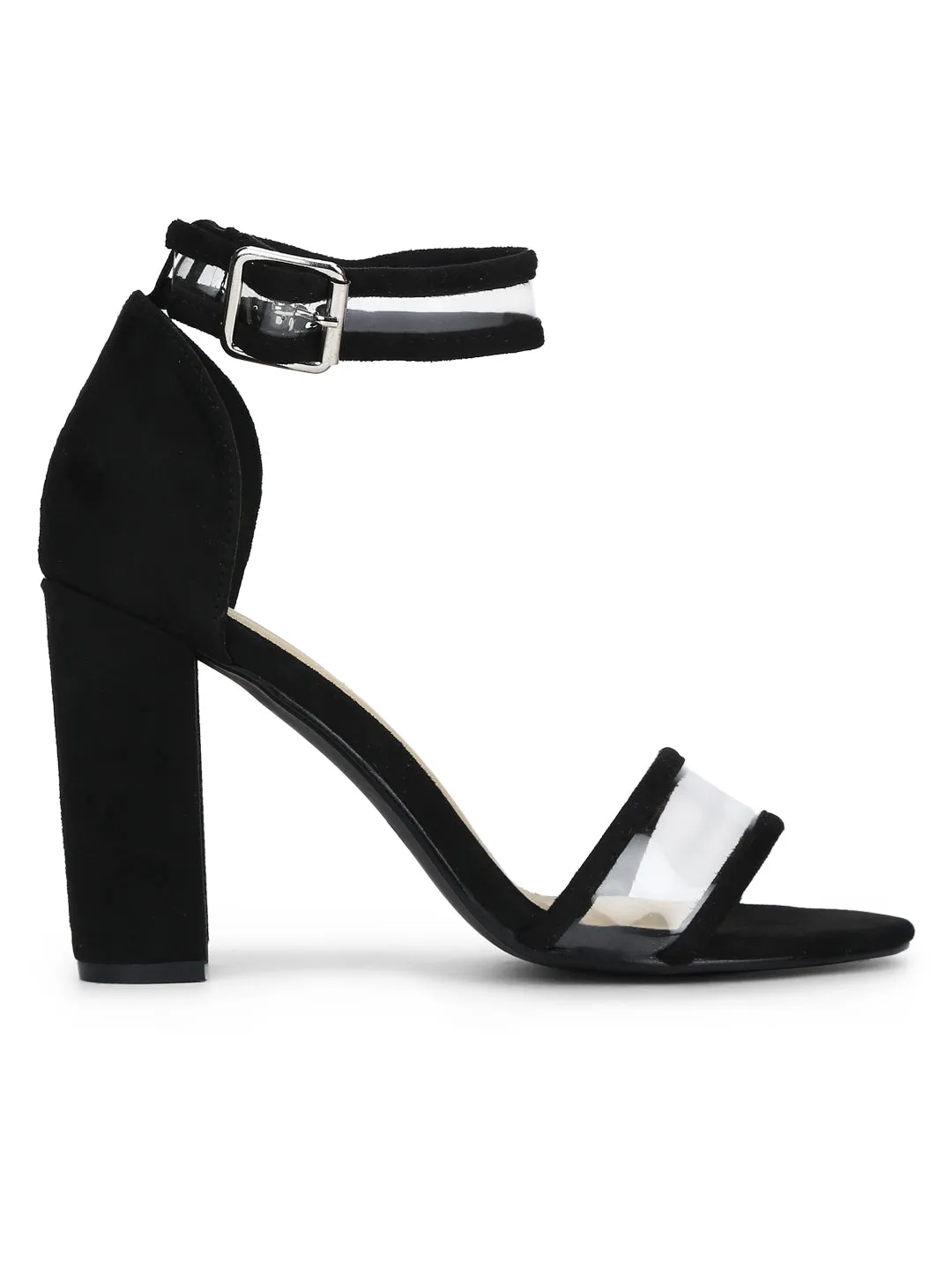 Black Micro Perspex Ankle Strap Block Heels