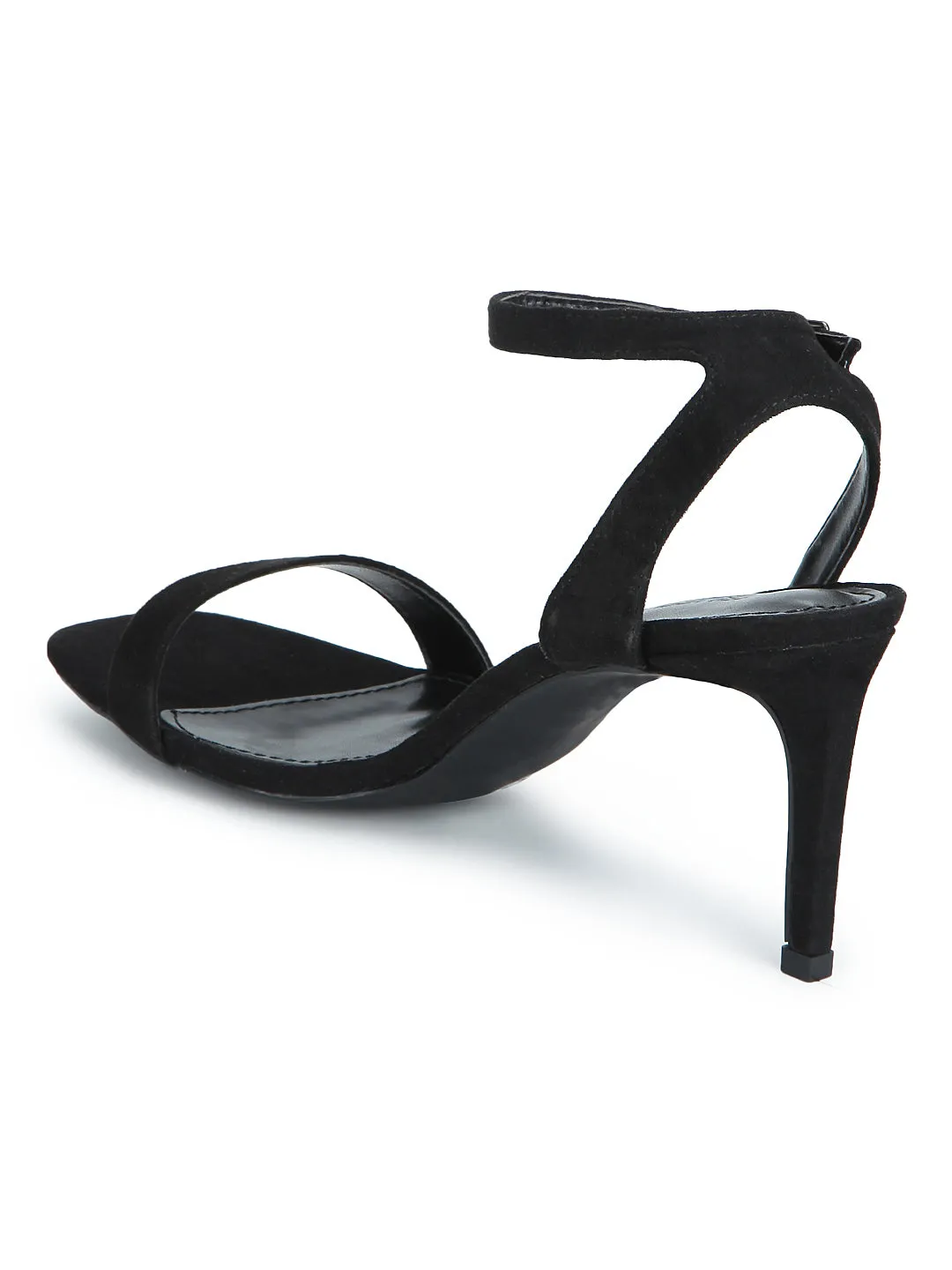 Black Micro Thin Ankle Strap Stilettos