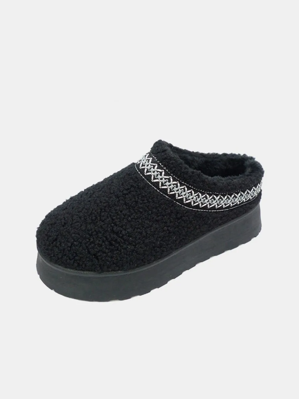 Black Platform Sherpa Slippers