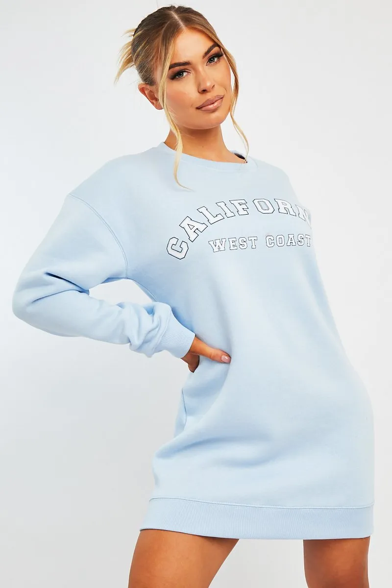 Blue California Slogan Sweater Mini Dress - Immi