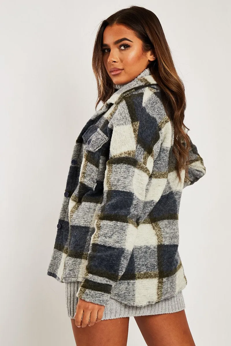 Blue Check Oversized Wool Blend Shacket - Diora