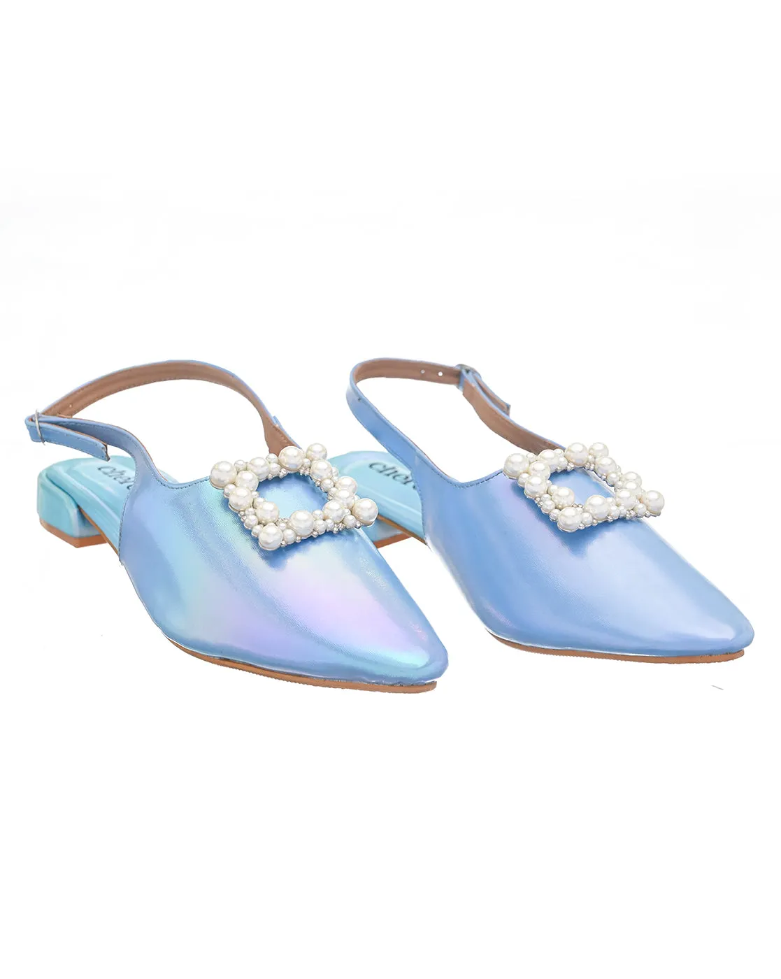 Blue Metallic Gemstone Slingback Mules for Women