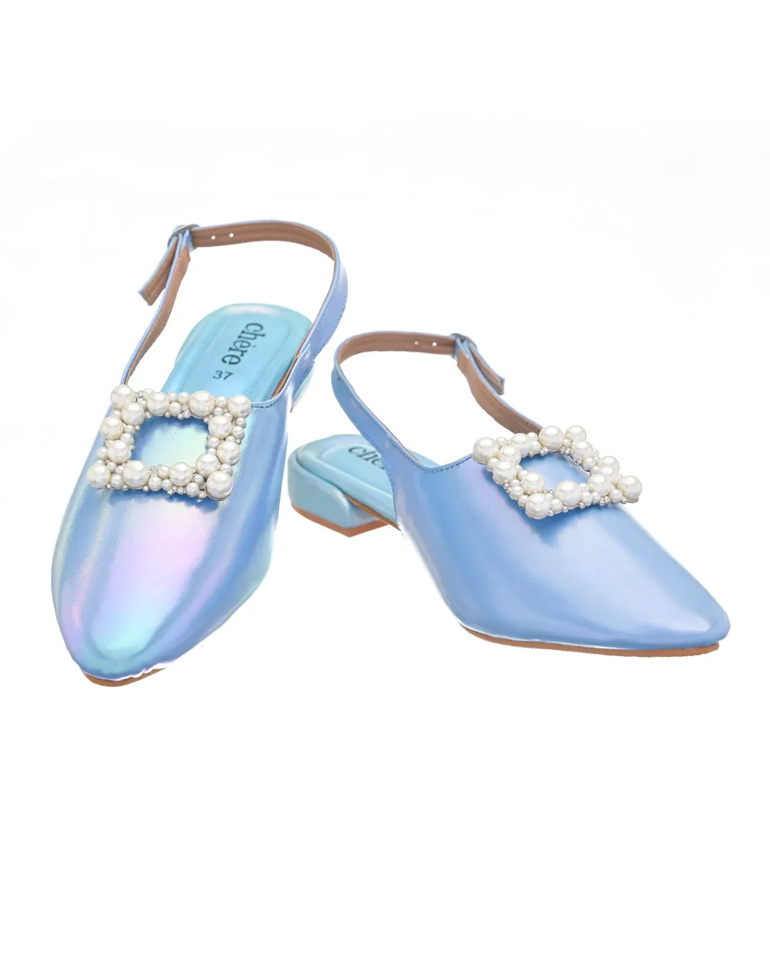 Blue Metallic Gemstone Slingback Mules for Women