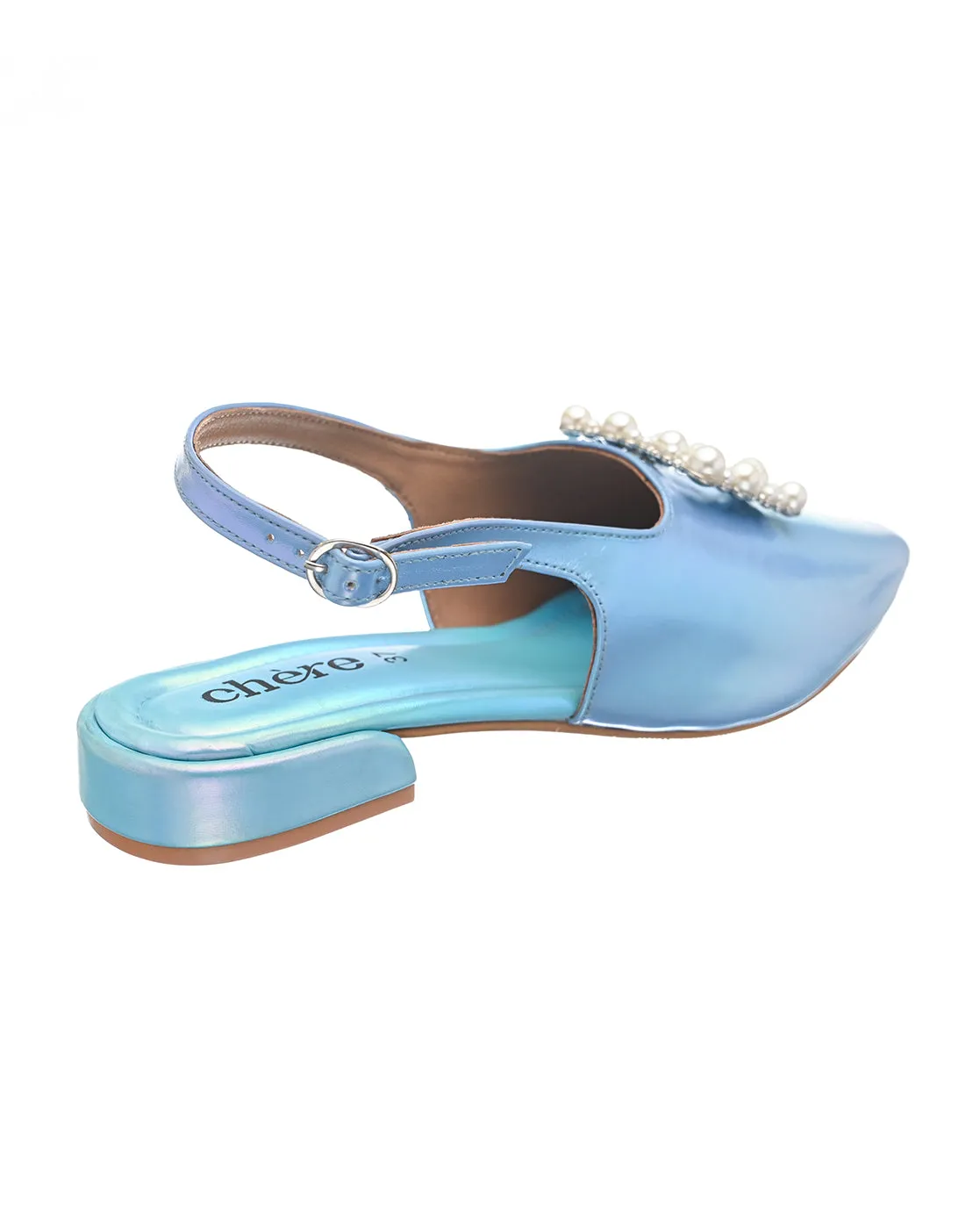 Blue Metallic Gemstone Slingback Mules for Women