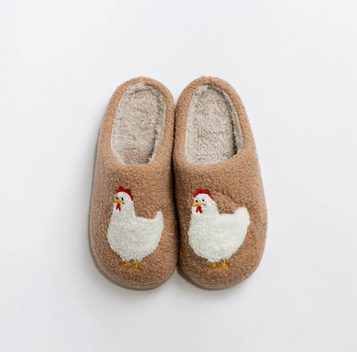 Brown Fuzzy Chicken Slippers - Adult