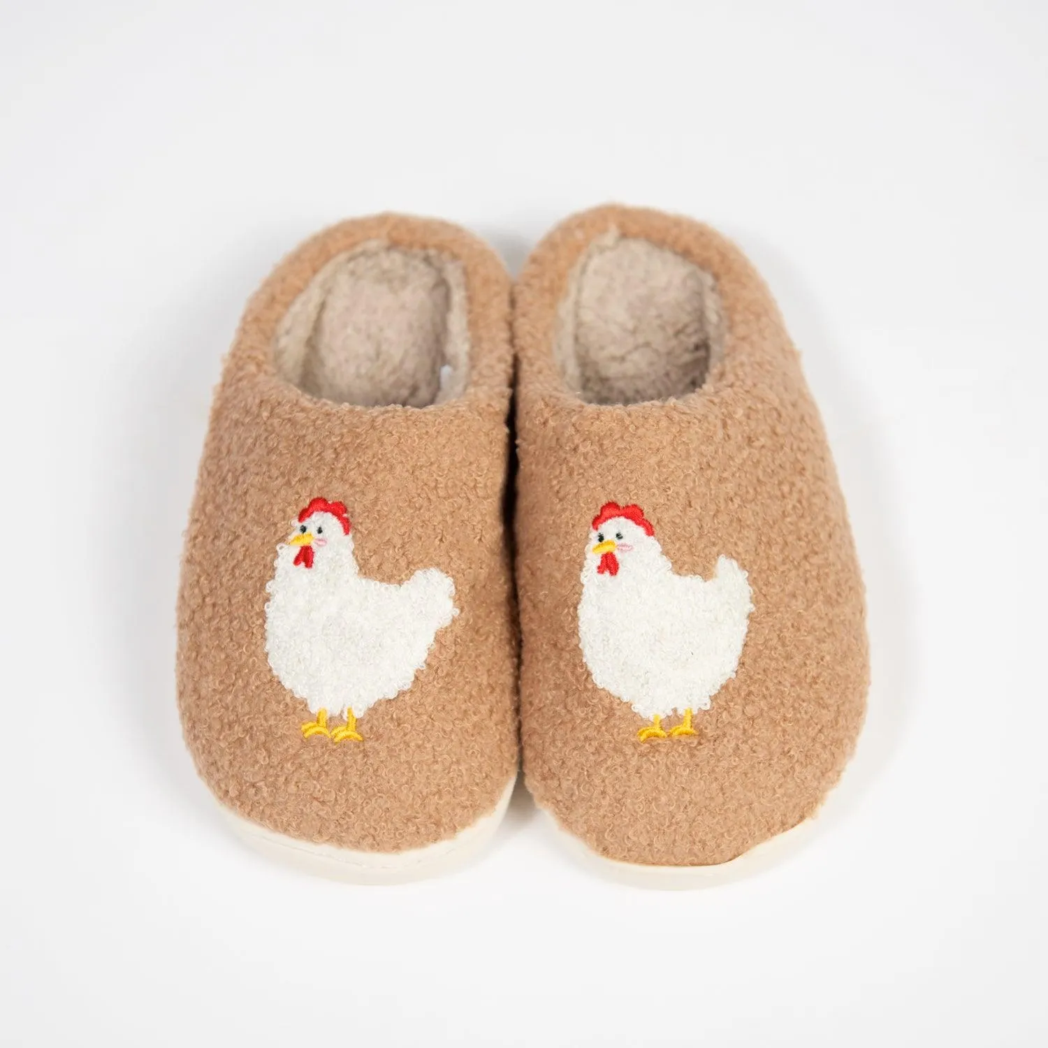 Brown Fuzzy Chicken Slippers - Kids