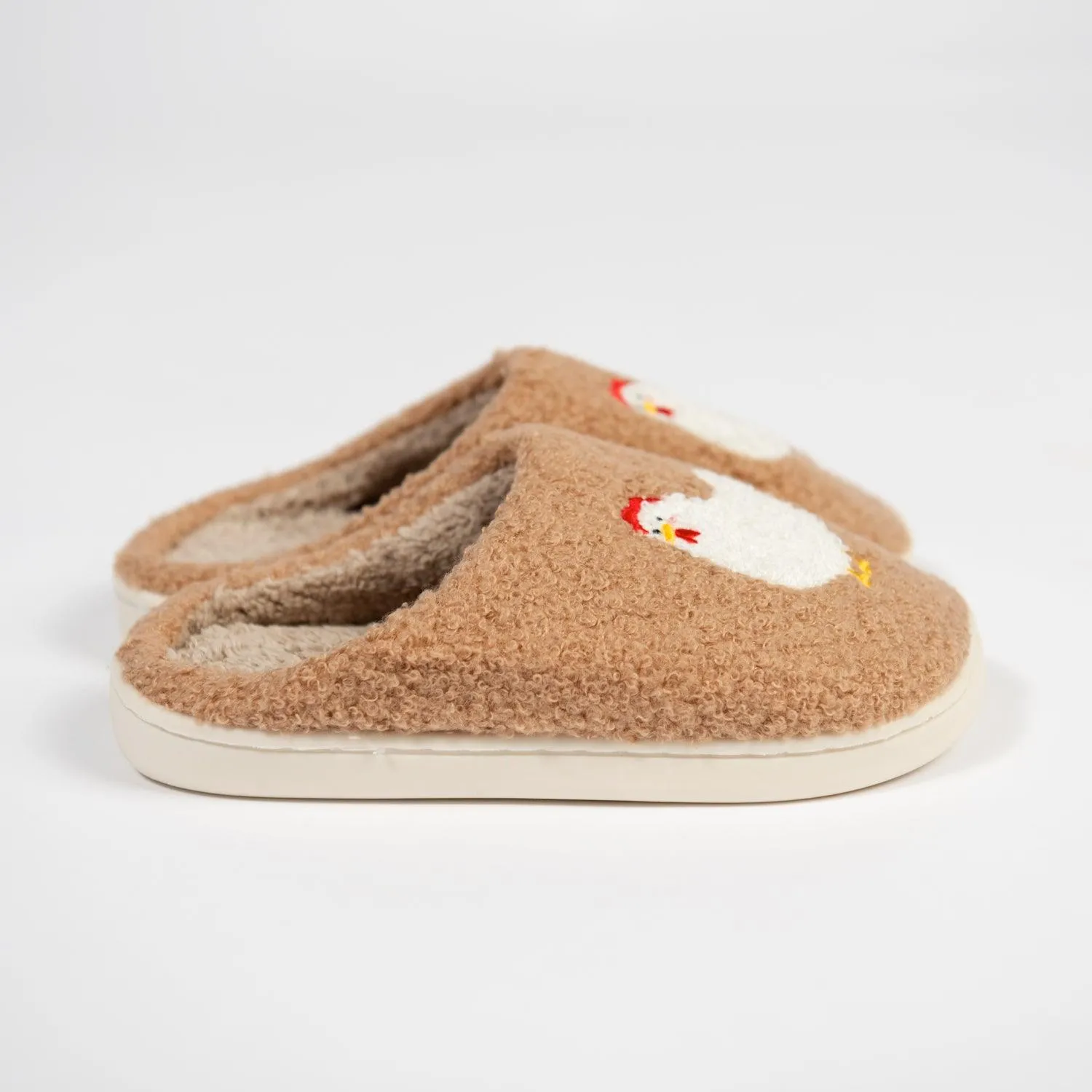 Brown Fuzzy Chicken Slippers - Kids