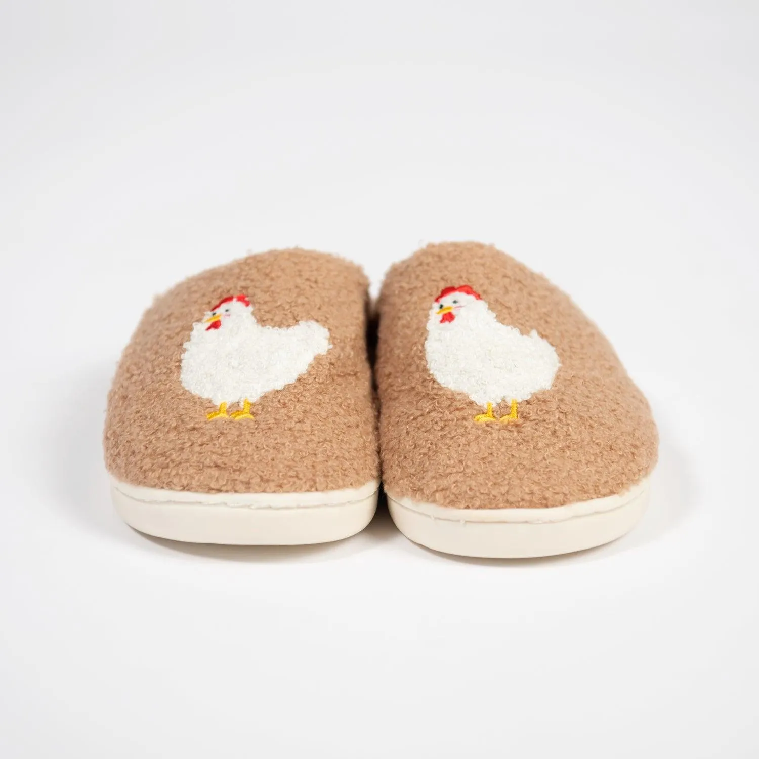 Brown Fuzzy Chicken Slippers - Kids