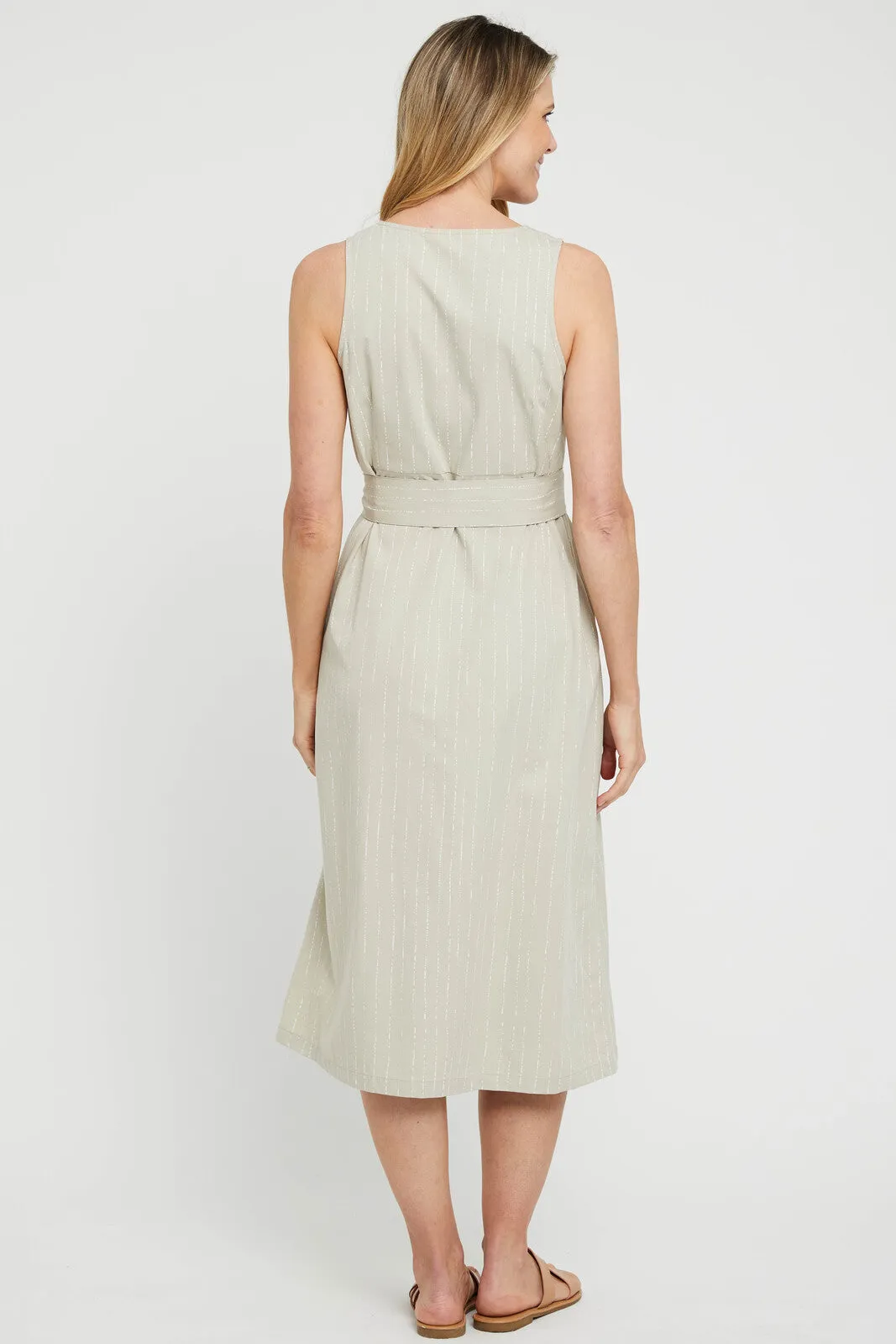 Button Front Dress - Organic Pinstripe