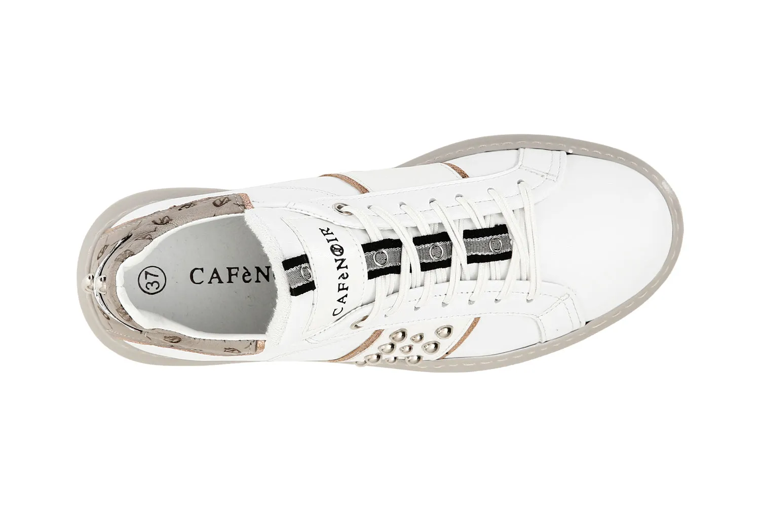 CafèNoir donna sneakers in pelle con fascia laterale borchie