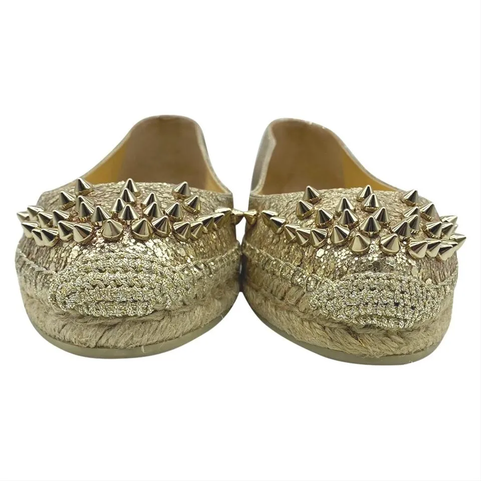 Christian Louboutin Gold Aliochette Glitter Espadrille Mules/Slides US 6