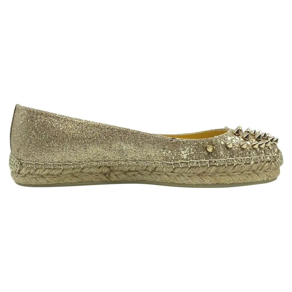 Christian Louboutin Gold Aliochette Glitter Espadrille Mules/Slides US 6