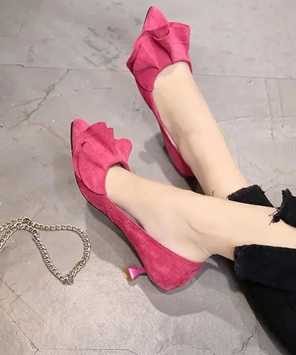 Classy Rose Ruffled Pointed Toe Splicing Stiletto High Heels LY8321