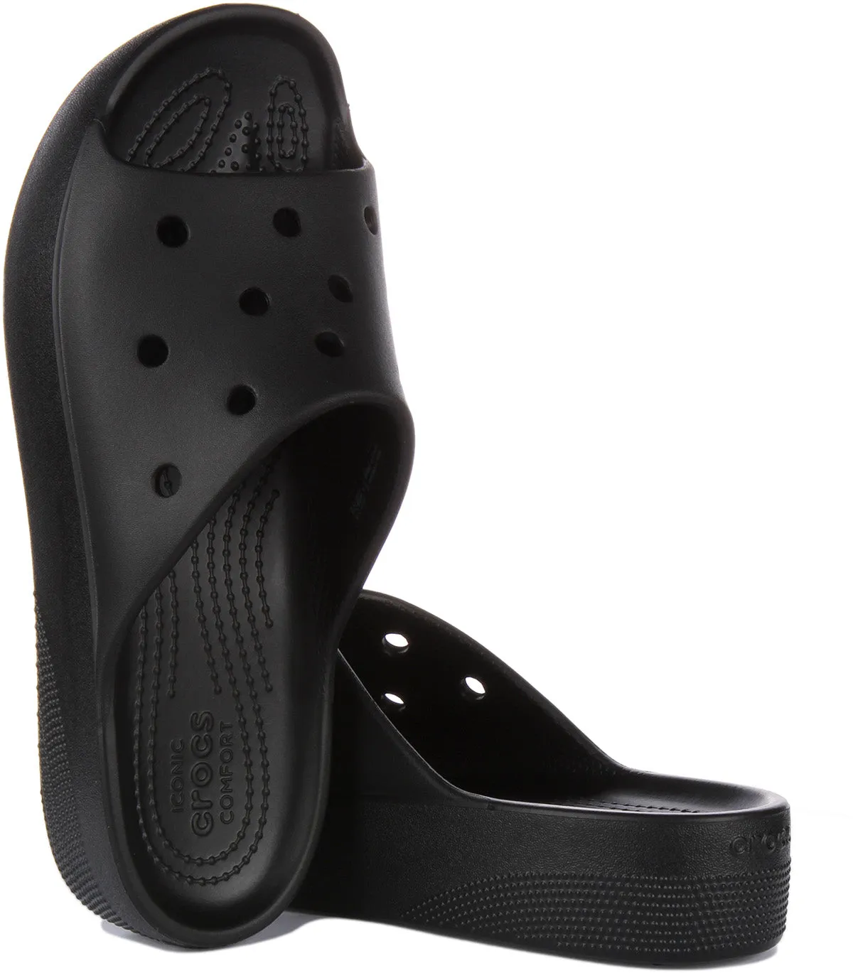 Crocs Class Flatform Slider In Black For Women