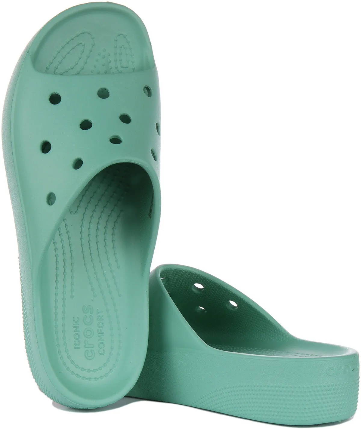 Crocs Classic Platform Slider In Mint For Women