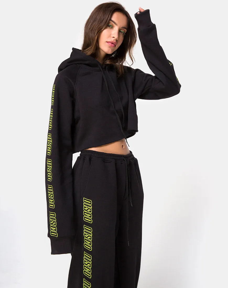 Cropped Black Hoodie in Disco Embro