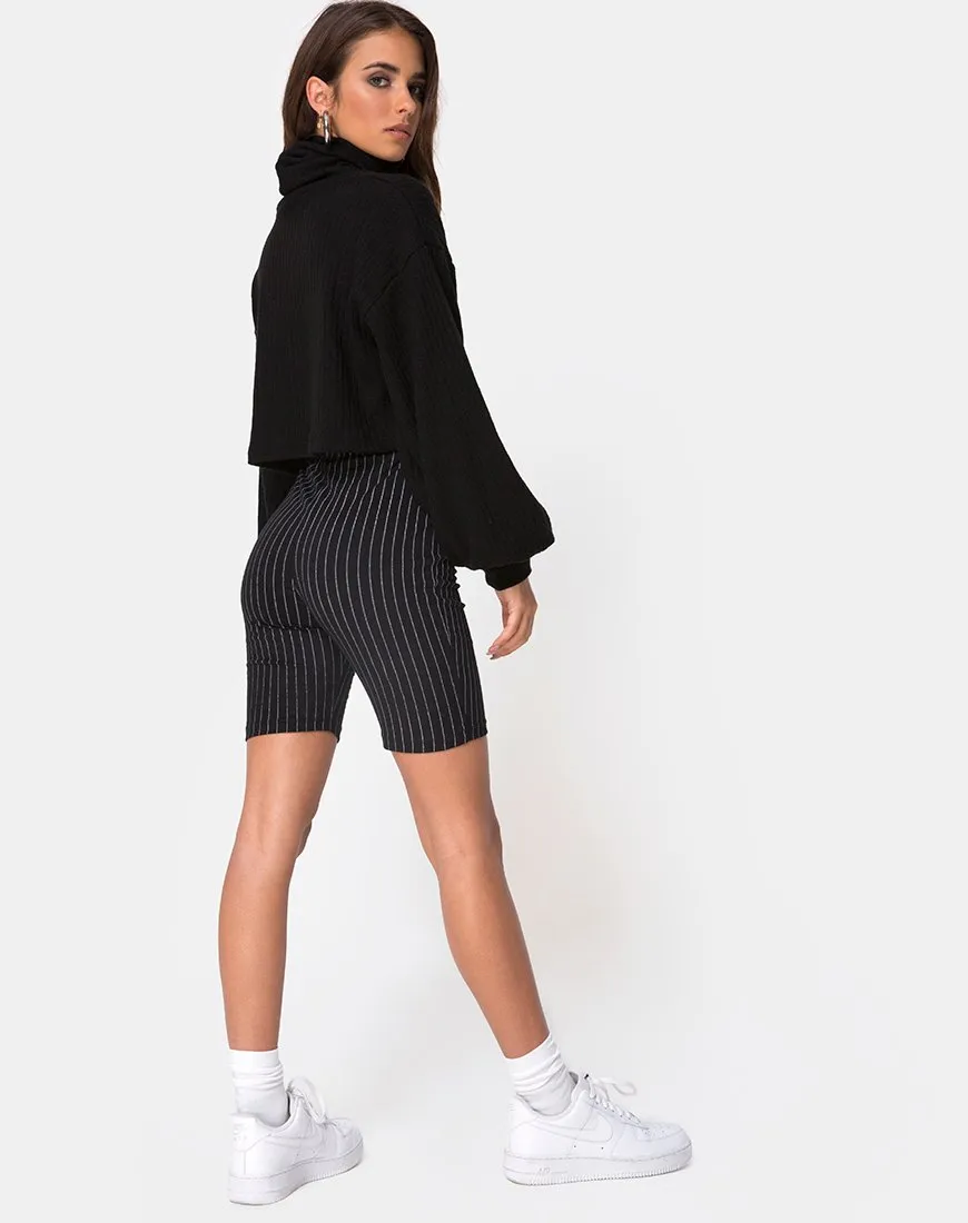 Cycle Short in Pinstripe Black