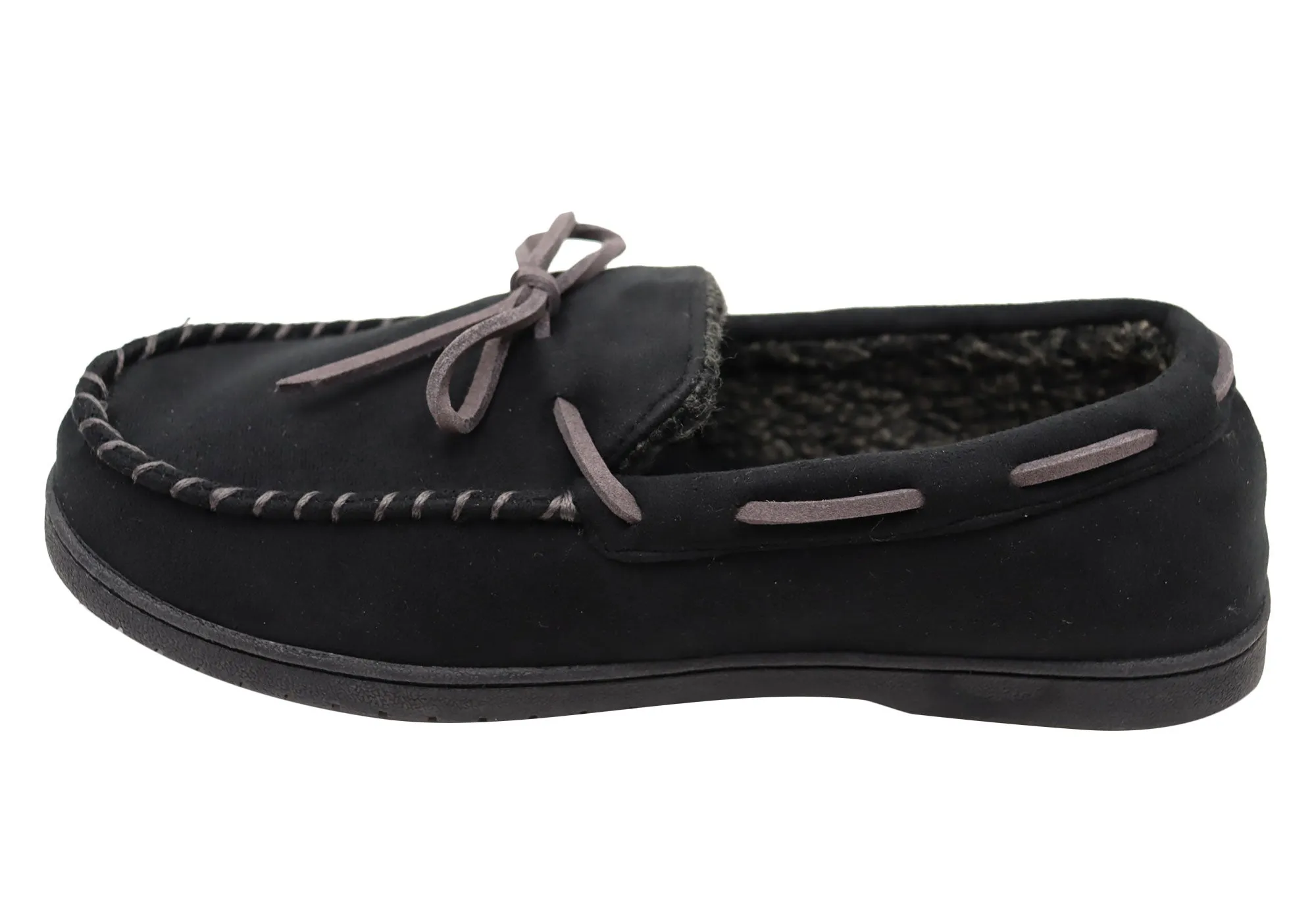 Dearfoams Mens Toby Microsuede Moccasin With Whipstitch & Tie Slippers