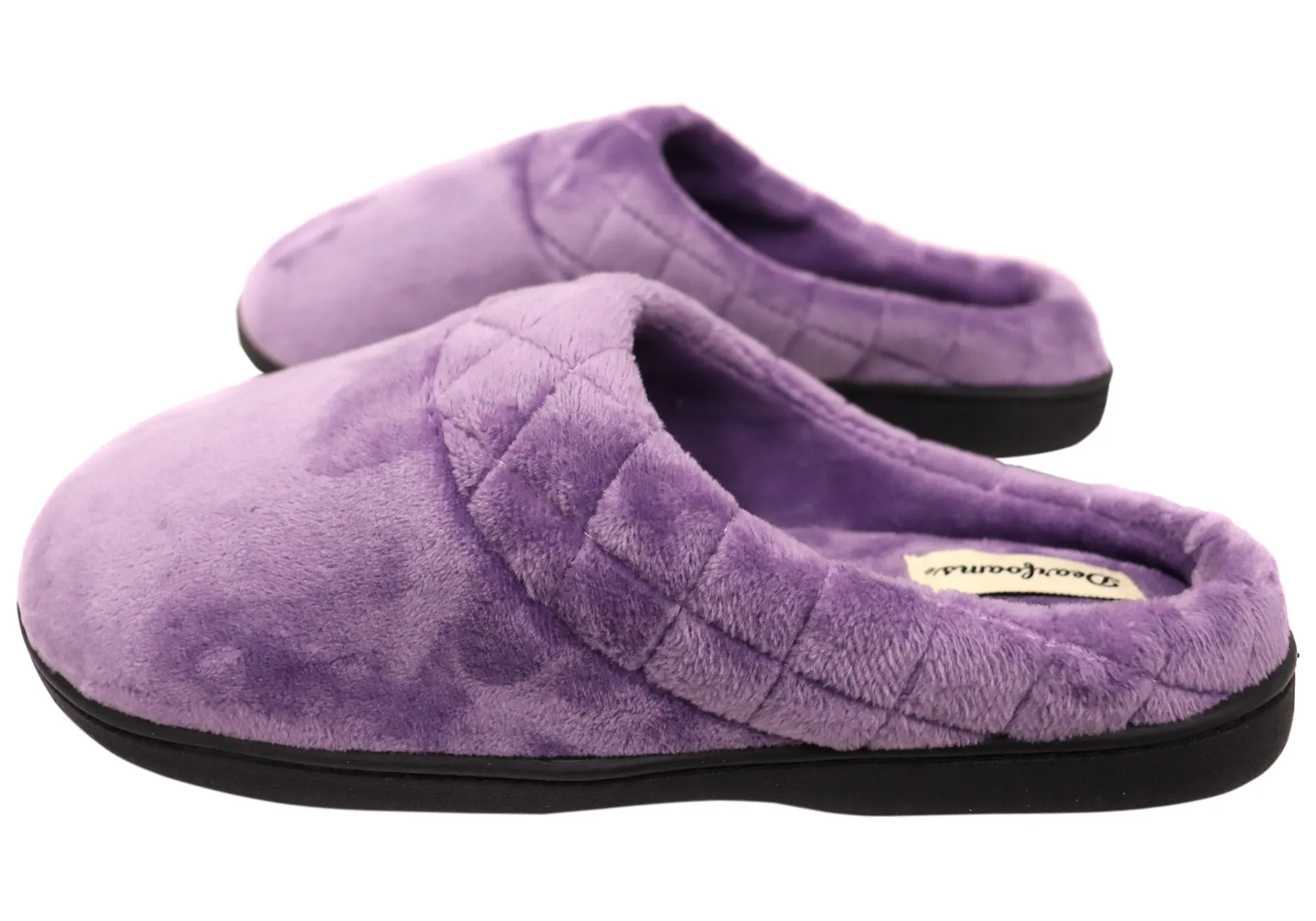 Dearfoams Womens Darcy Microfiber Velour Clog Wide Width Slippers