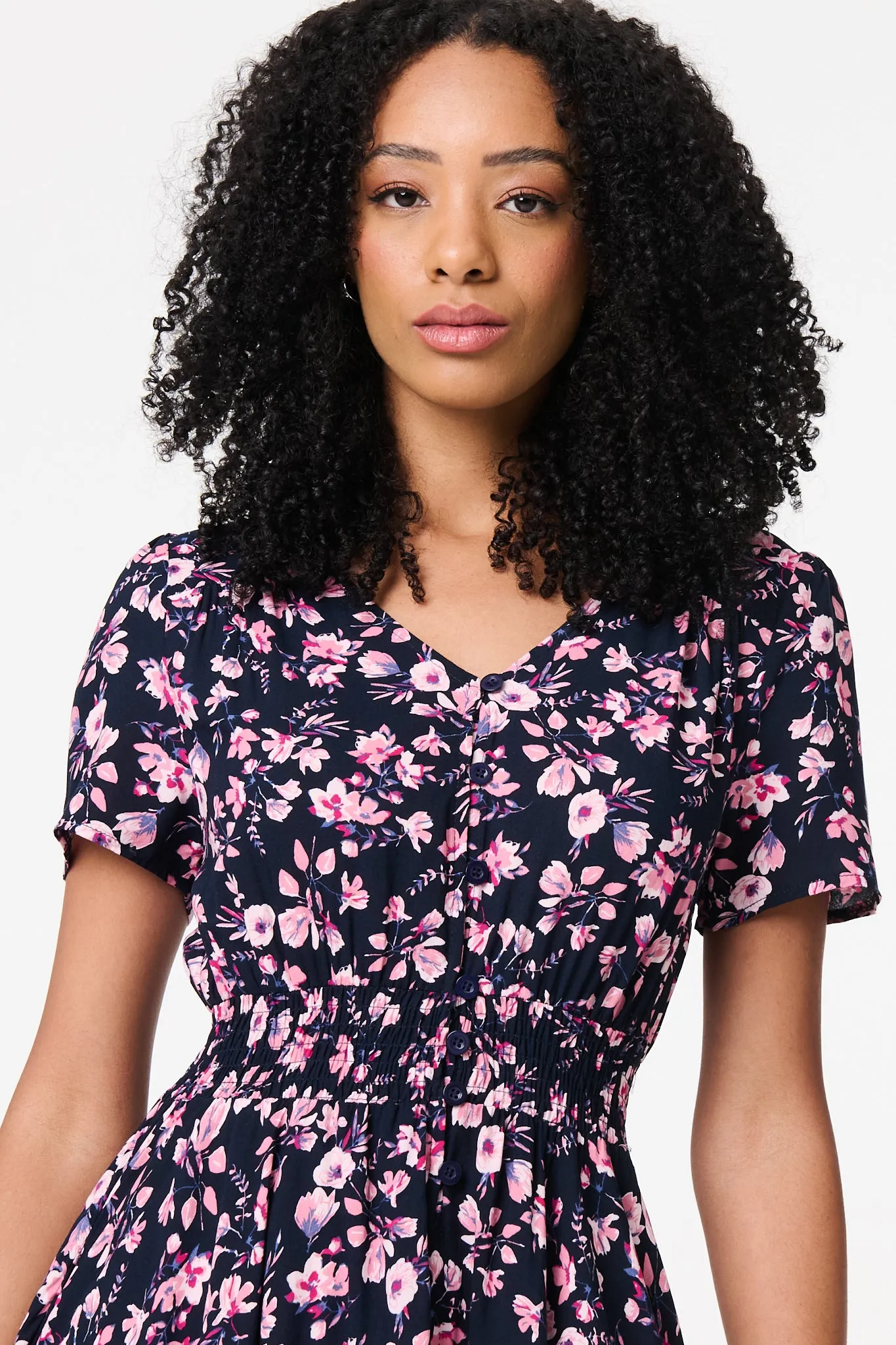 Ditsy Floral V-Neck Midi Dress