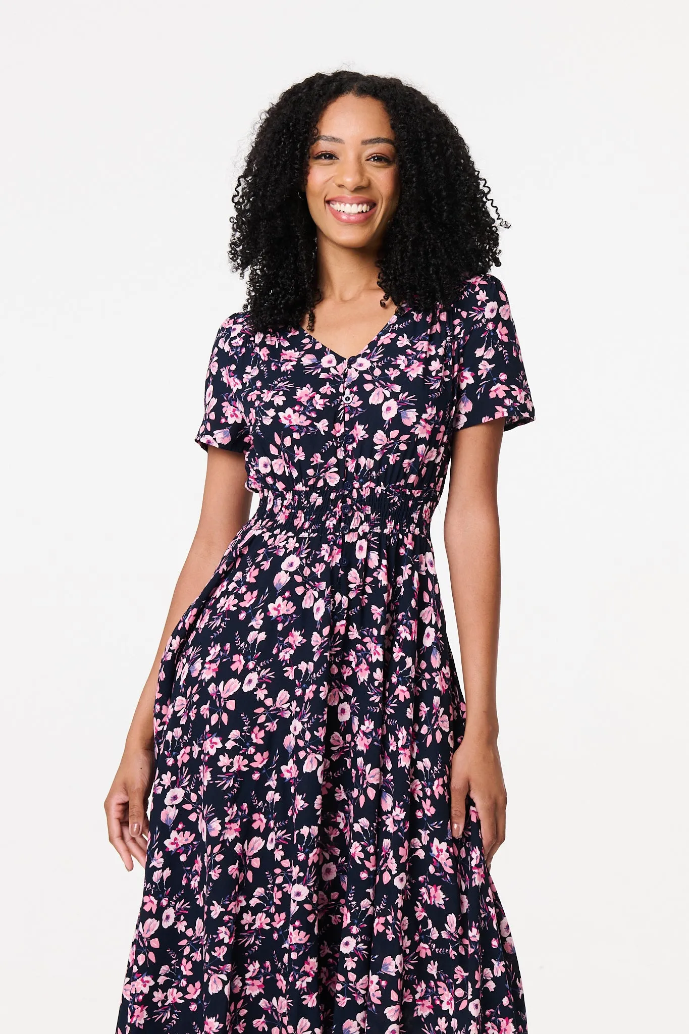 Ditsy Floral V-Neck Midi Dress