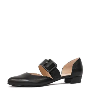 Earlena Black Leather Flats