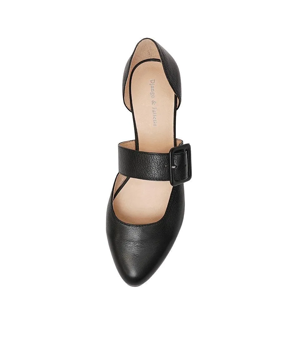 Earlena Black Leather Flats