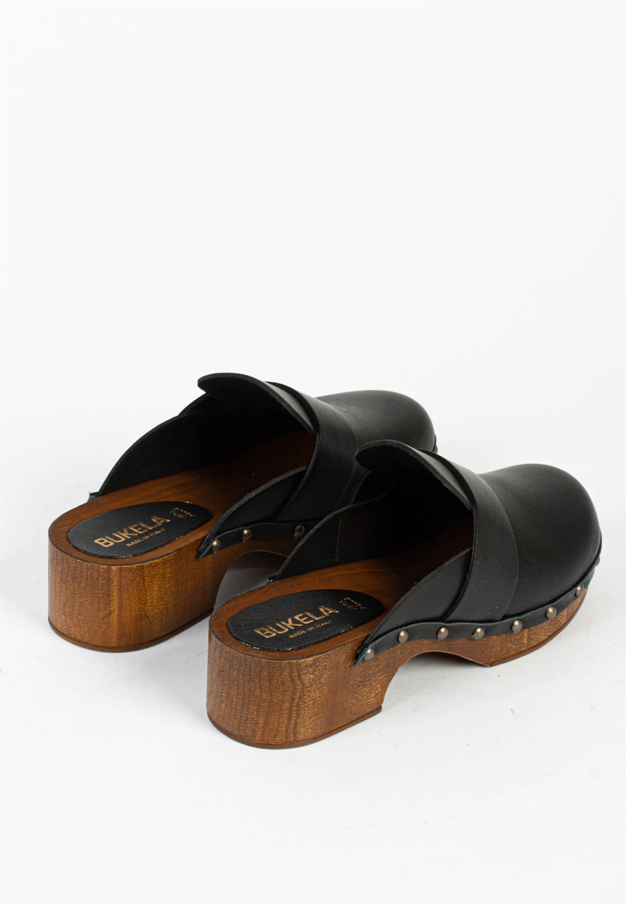 Ester Black Studded Leather Clogs