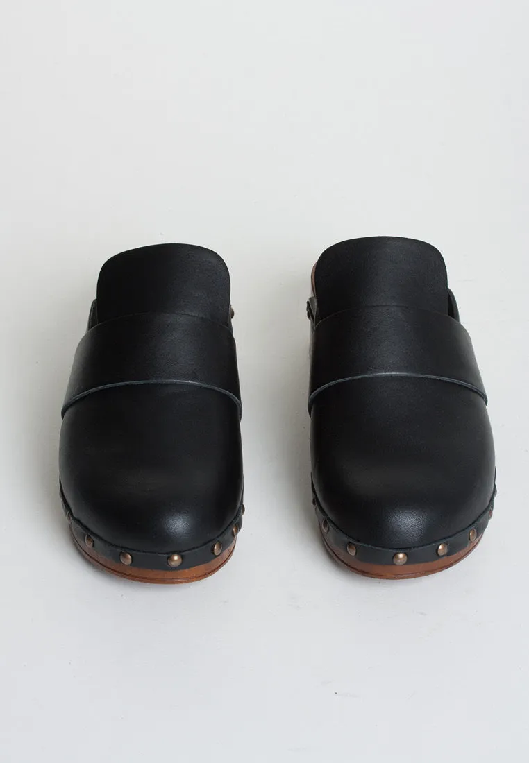 Ester Black Studded Leather Clogs