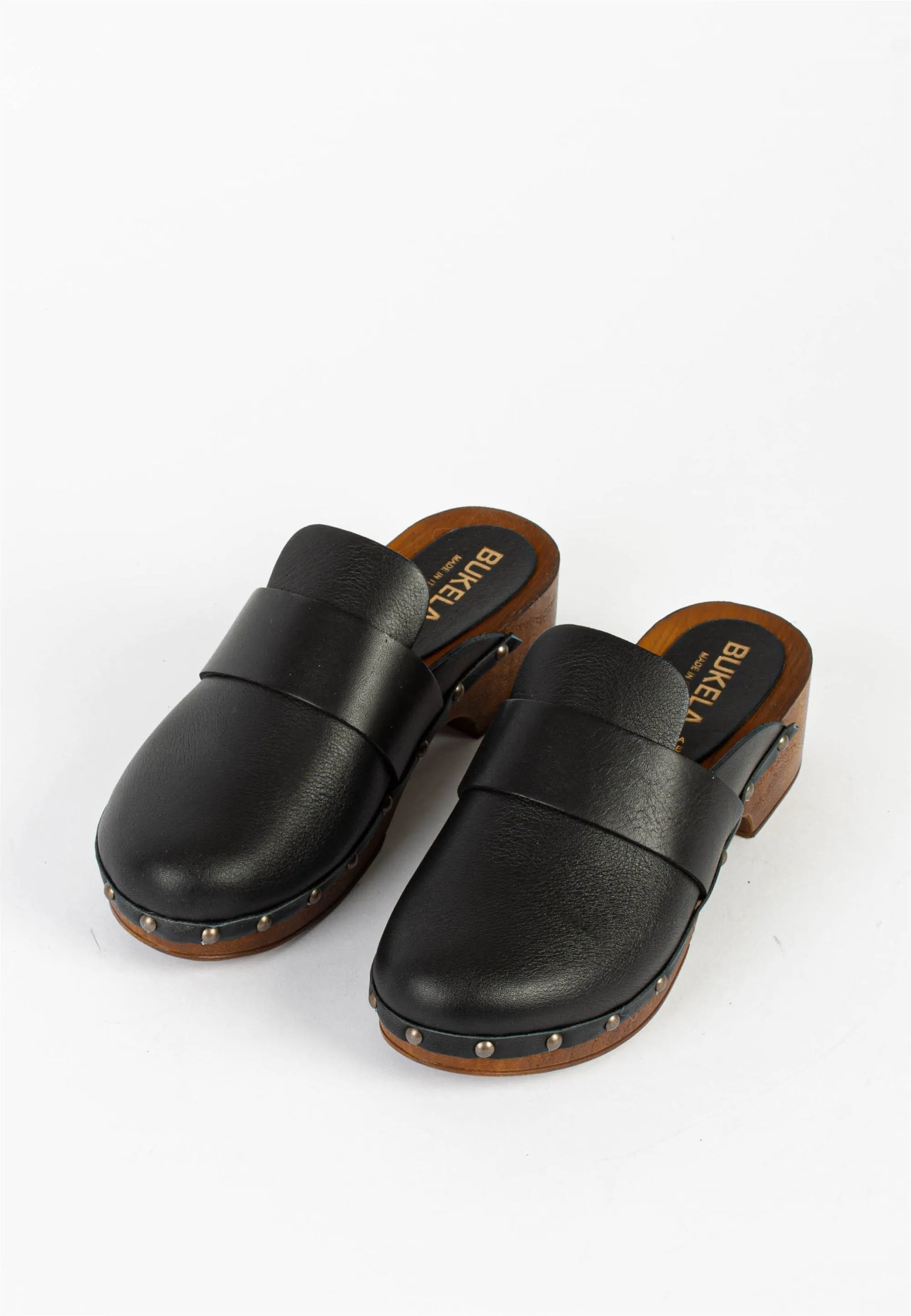 Ester Black Studded Leather Clogs