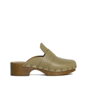 Ester Olive Studded Leather Clogs