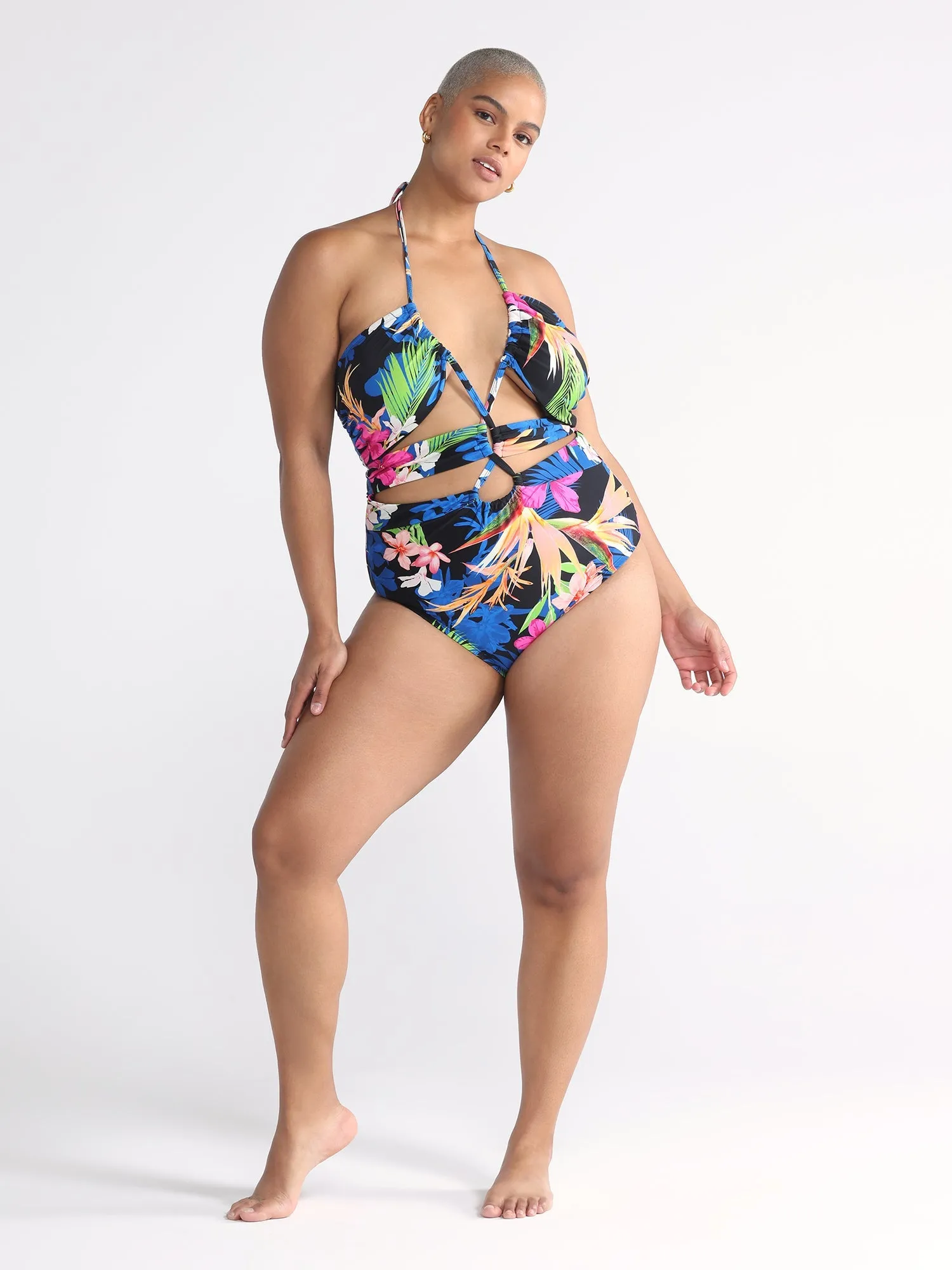 Fashion To Figure - Nyla Halter Tropical Print One-Piece Swimsuit