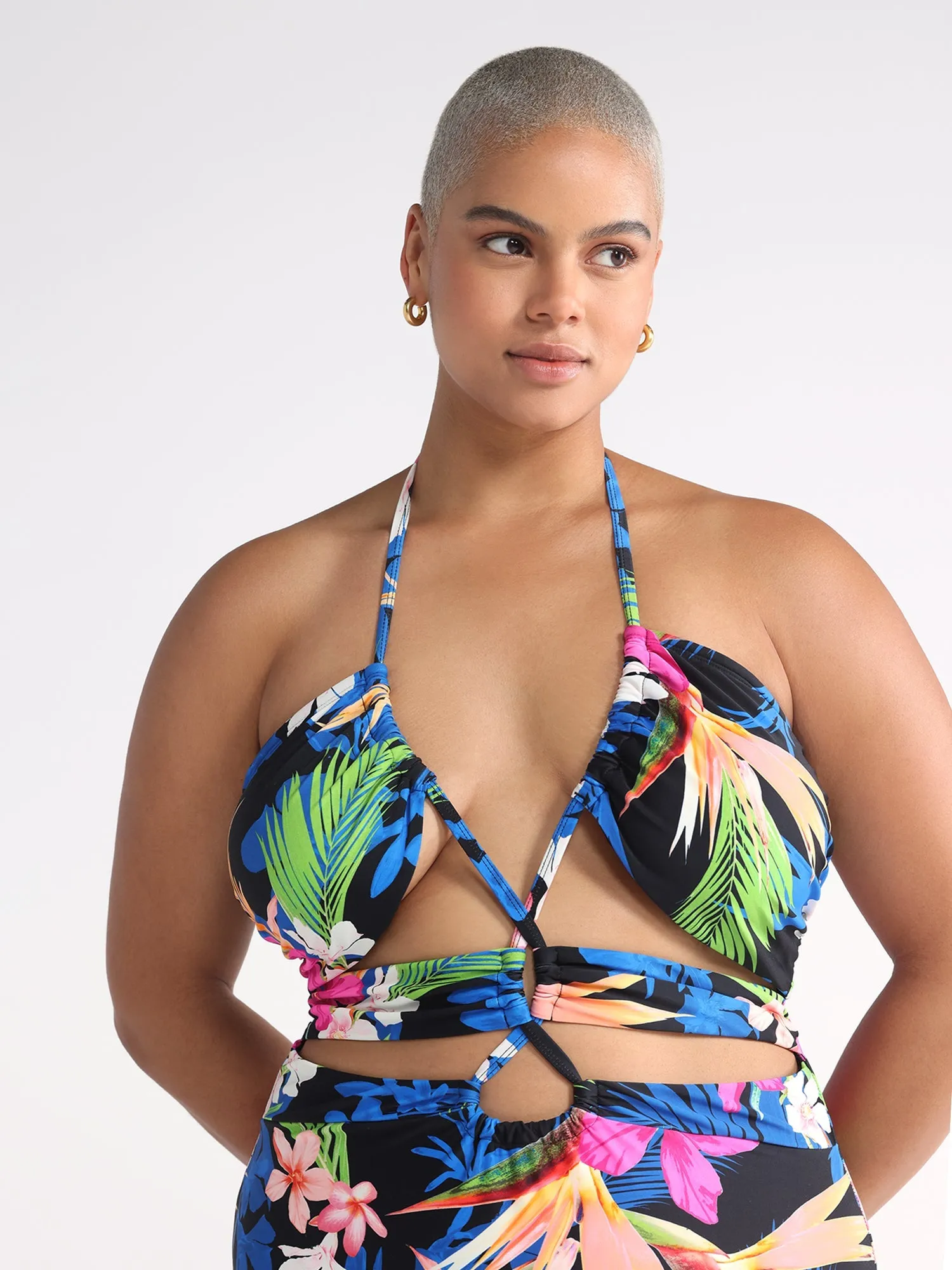 Fashion To Figure - Nyla Halter Tropical Print One-Piece Swimsuit