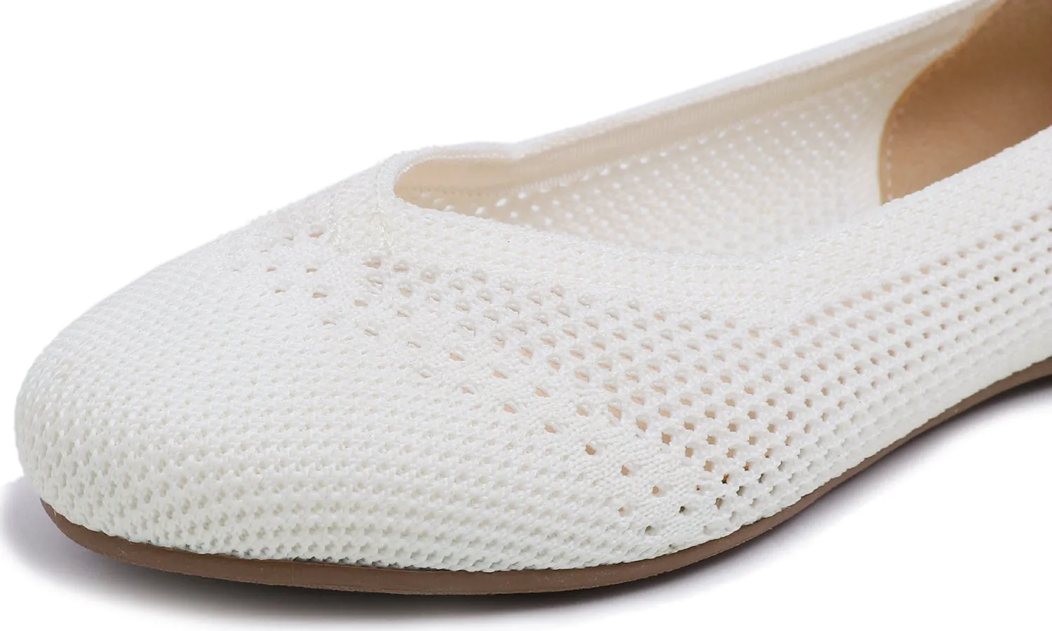 Feversole Women's Woven Fashion Breathable Knit Flat Shoes Cream White Ballet