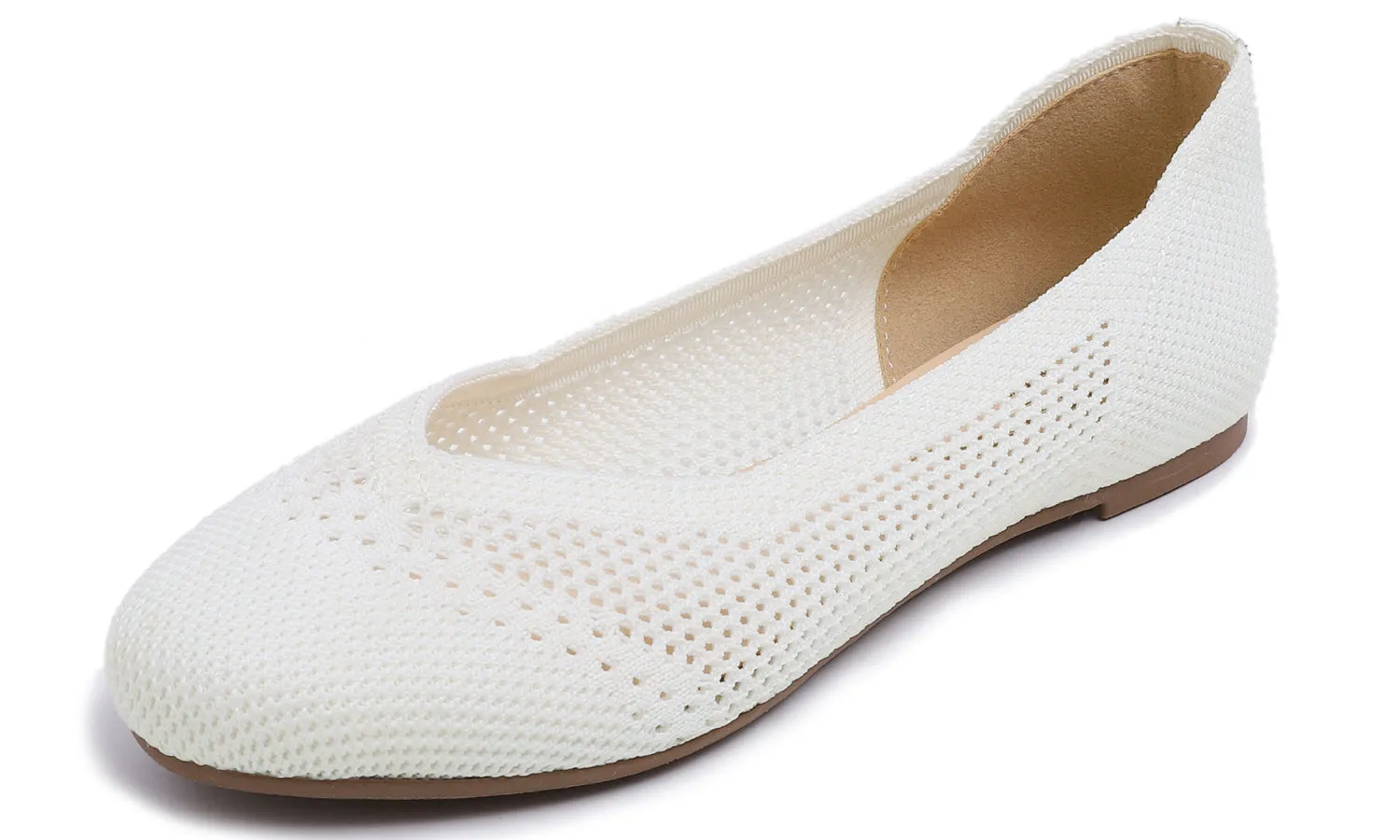 Feversole Women's Woven Fashion Breathable Knit Flat Shoes Cream White Ballet