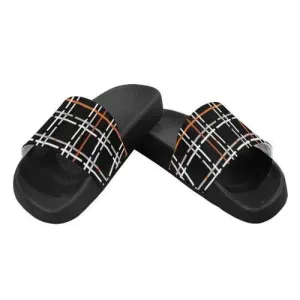 Flip-Flop Sandals, Black Orange and White Tartan Style Women's Slides