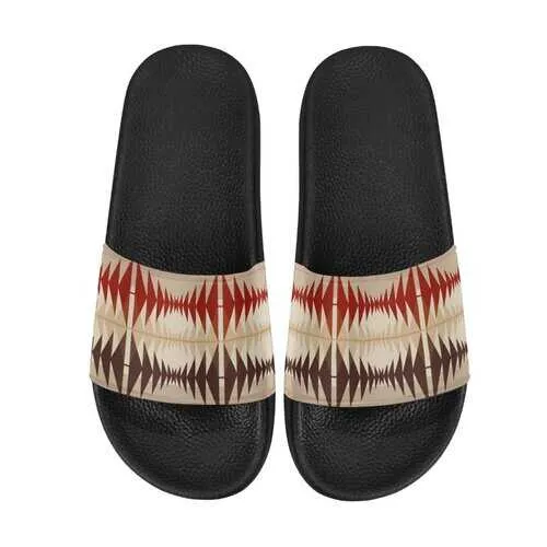 Flip-Flop Sandals, Brown and Beige Aztec Style Women's Slides