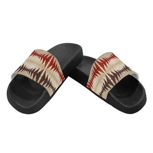 Flip-Flop Sandals, Brown and Beige Aztec Style Women's Slides