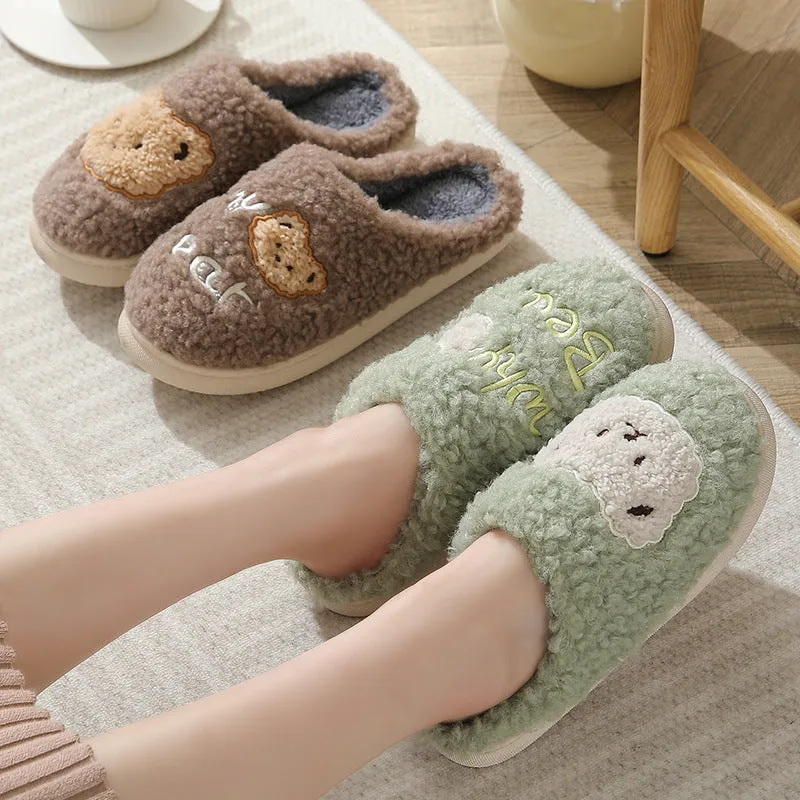 Fuzzy Plush Bear Slippers