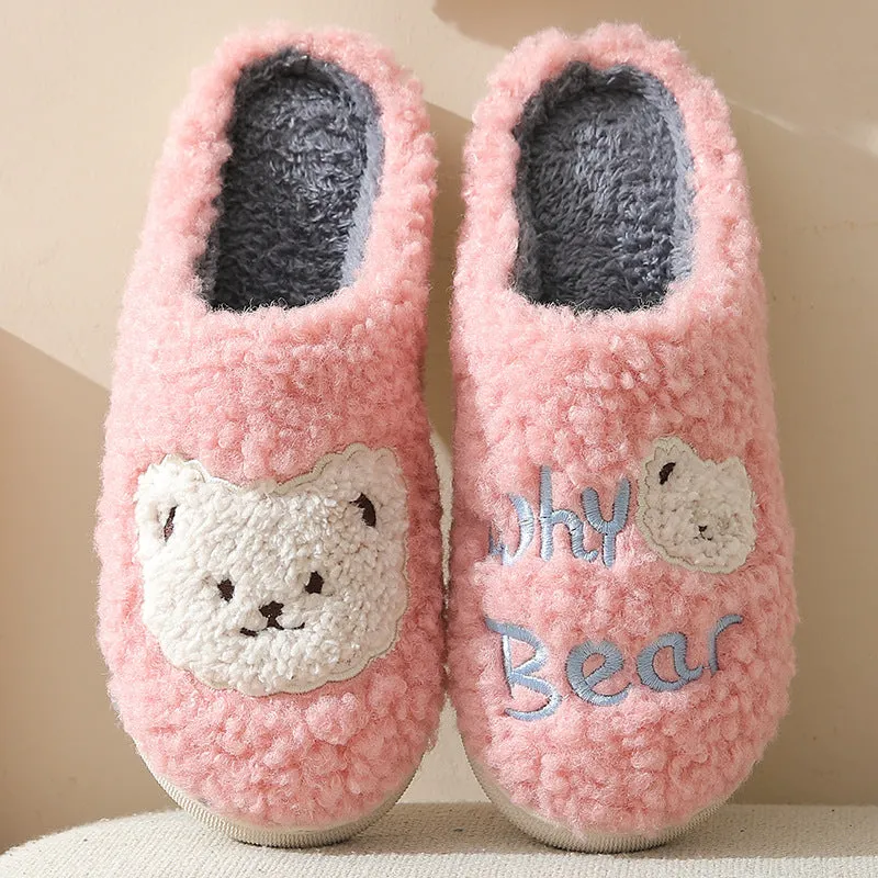 Fuzzy Plush Bear Slippers