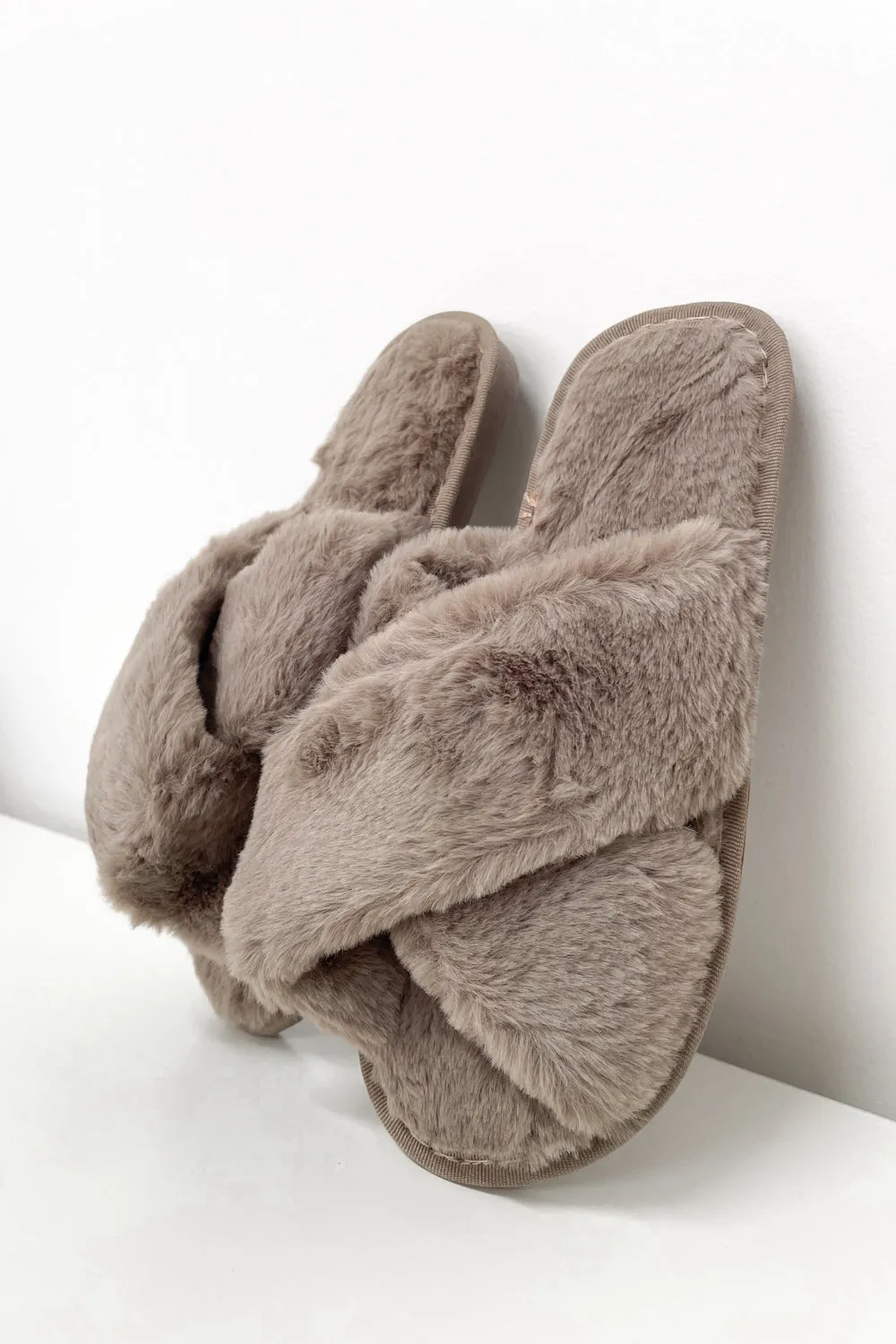 Gigi Fluffy Slippers - Taupe